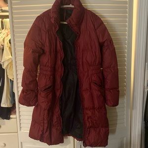 Coach wine red extra long winter jacket.